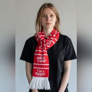 Vintage Dr Pepper “I’m a Pepper” Red Knit Scarf Fringe Soda Promo